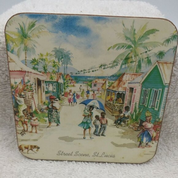 Pimpernel St. Lucia Coasters - Set of 6 -Cork Backing - Artwork - Beach Tropical - Picture 11 of 15